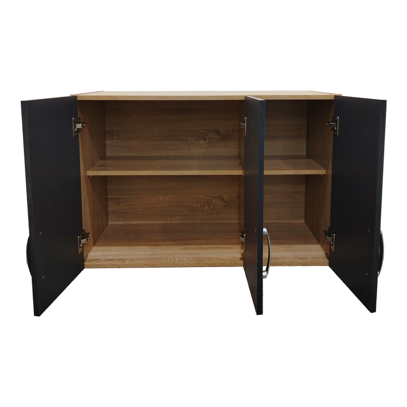 Ντουλάπα τρίφυλλη με 2 συρτάρια και πατάρι Lego pakoworld σε oak-ανθρακί απόχρωση 90x42x240εκ