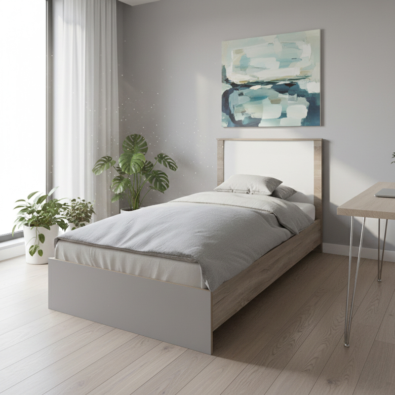 Athos pakoworld bed in sonoma-white shade 90x190cm