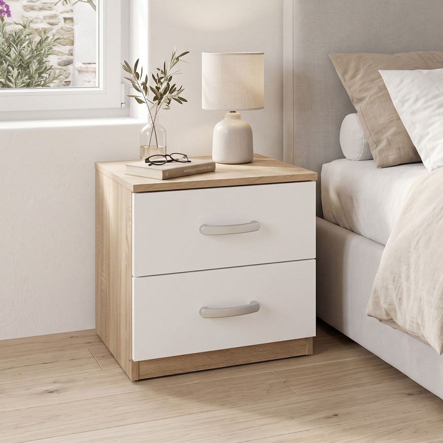 Κομοδίνο Athos pakoworld σε sonoma-λευκή απόχρωση 48x40x41.5εκ