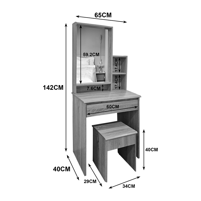 Larnia pakoworld dressing table with mirror and stool sonoma 65x40x142cm