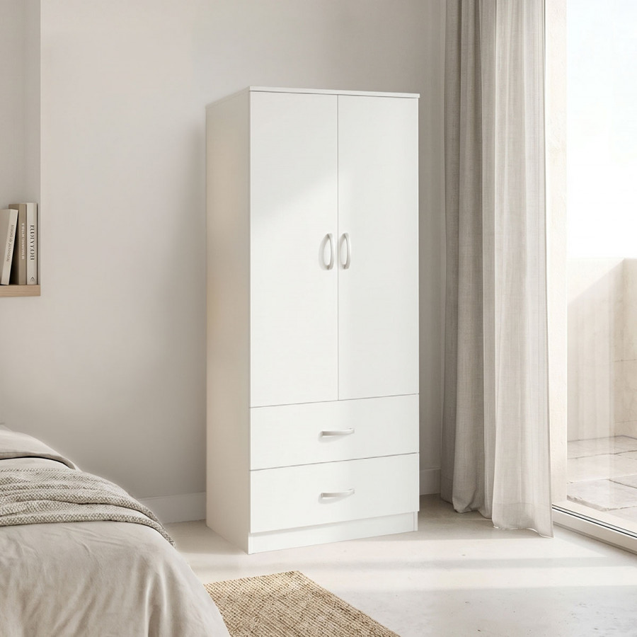 Double-leaf wardrobe with 2 drawers Alvia pakoworld white 80x51.5x180cm