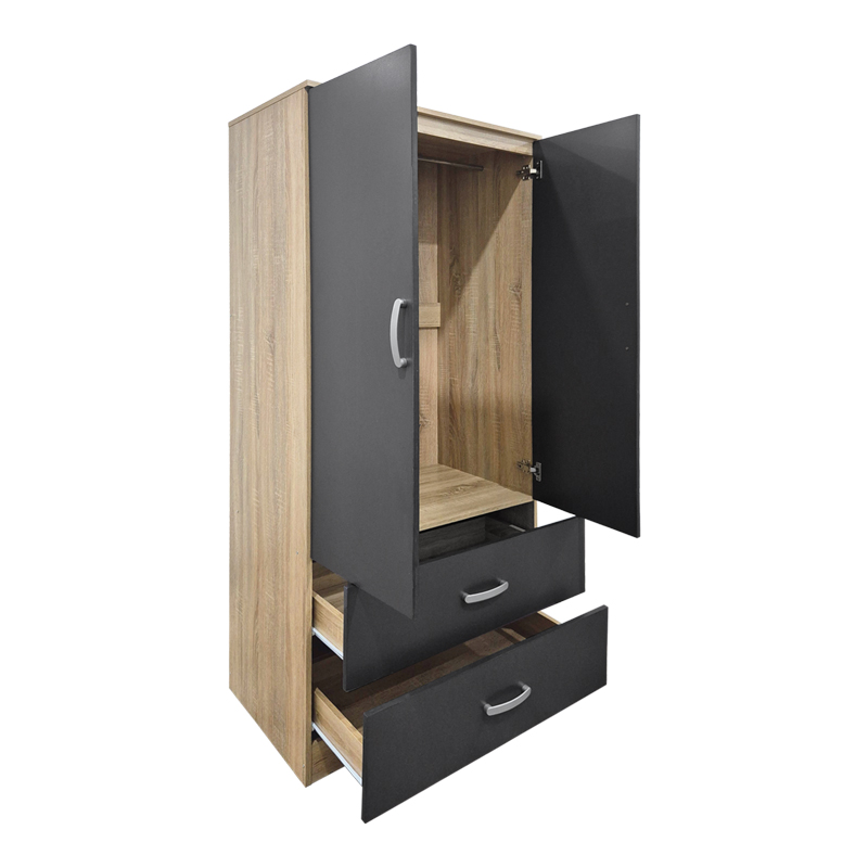 Double-leaf wardrobe with 2 drawers Alvia pakoworld sonoma-anthracite 80x51.5x180cm