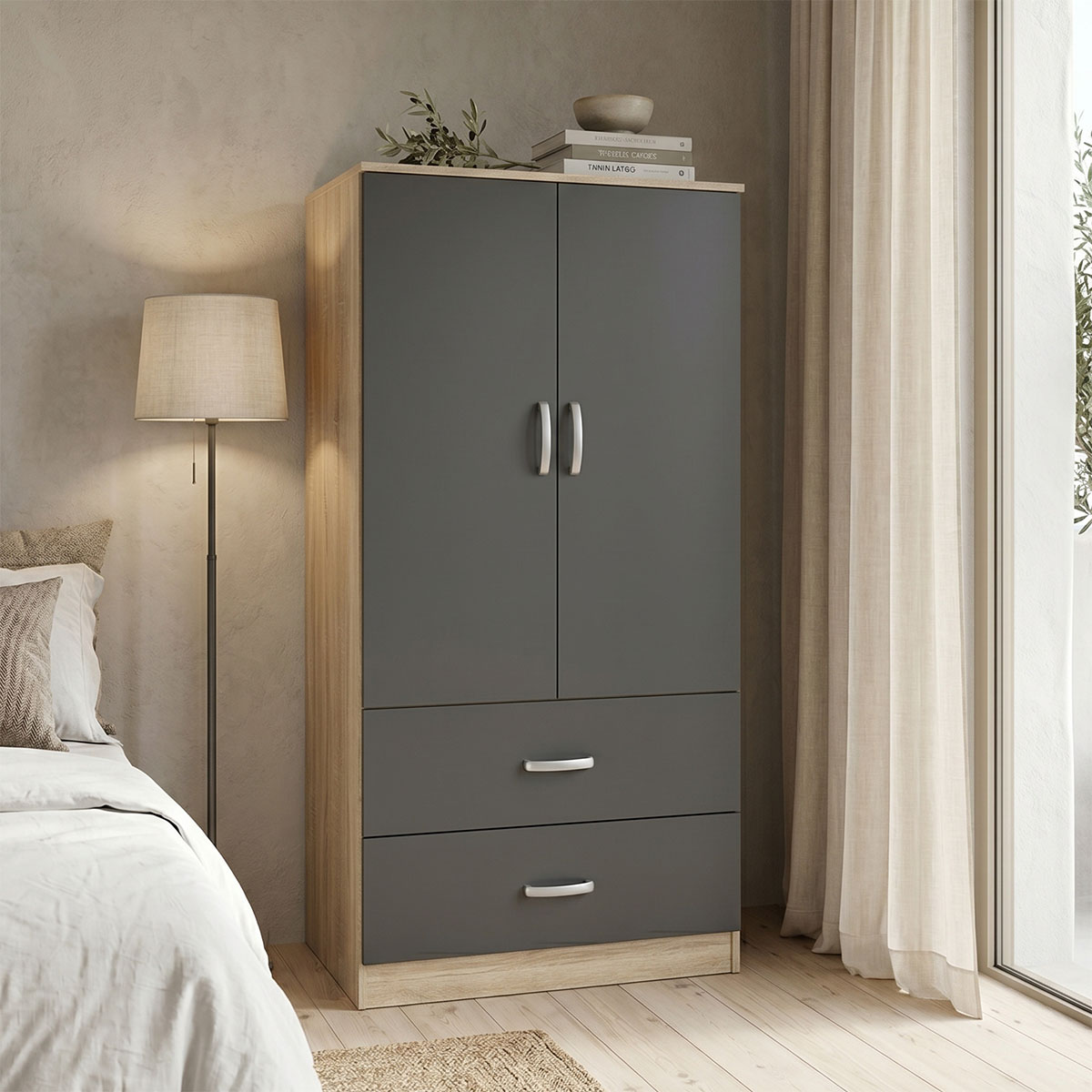 Double-leaf wardrobe with 2 drawers Alvia pakoworld sonoma