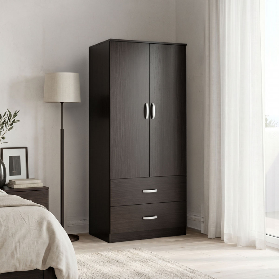 Double-leaf wardrobe with 2 drawers Alvia pakoworld wenge 80x51.5x180cm