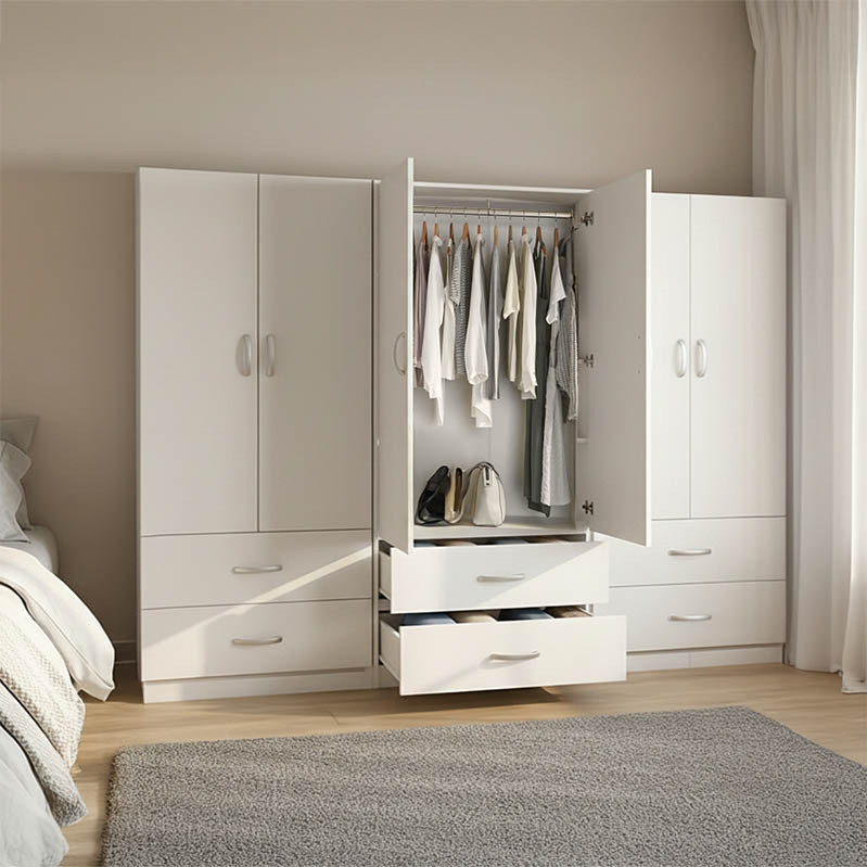 Six-leaf wardrobe with drawers Athos pakoworld white 240x42x180cm