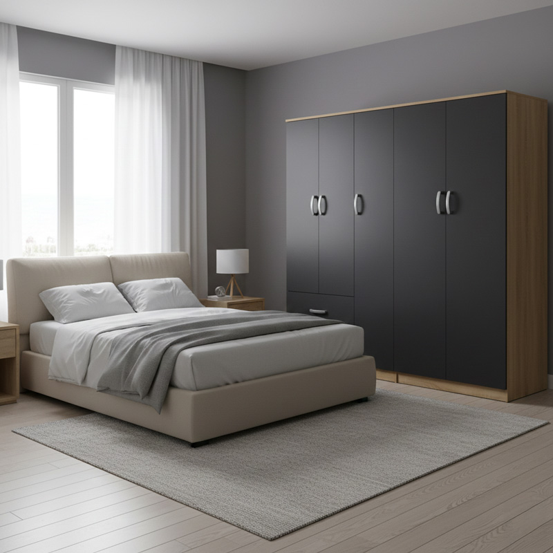 Ντουλάπα πεντάφυλλη Lego I pakoworld sonoma-ανθρακί 170x42x180εκ