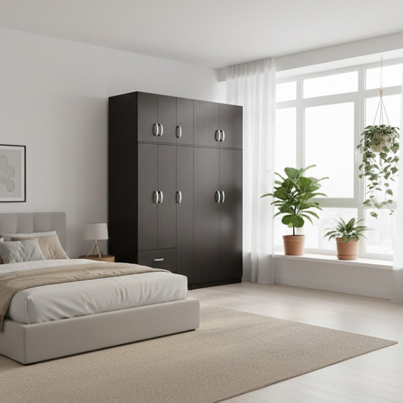 Five-door wardrobe with loft Lego I pakoworld wenge 170x42x240cm