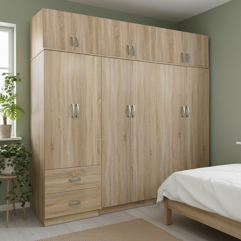 Ντουλάπα εξάφυλλη με πατάρι Lego I pakoworld sonoma 240x42x240εκ