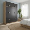 Four-leaf wardrobe with drawers and loft Lego pakoworld sonoma-anthracite 160x42x240cm
