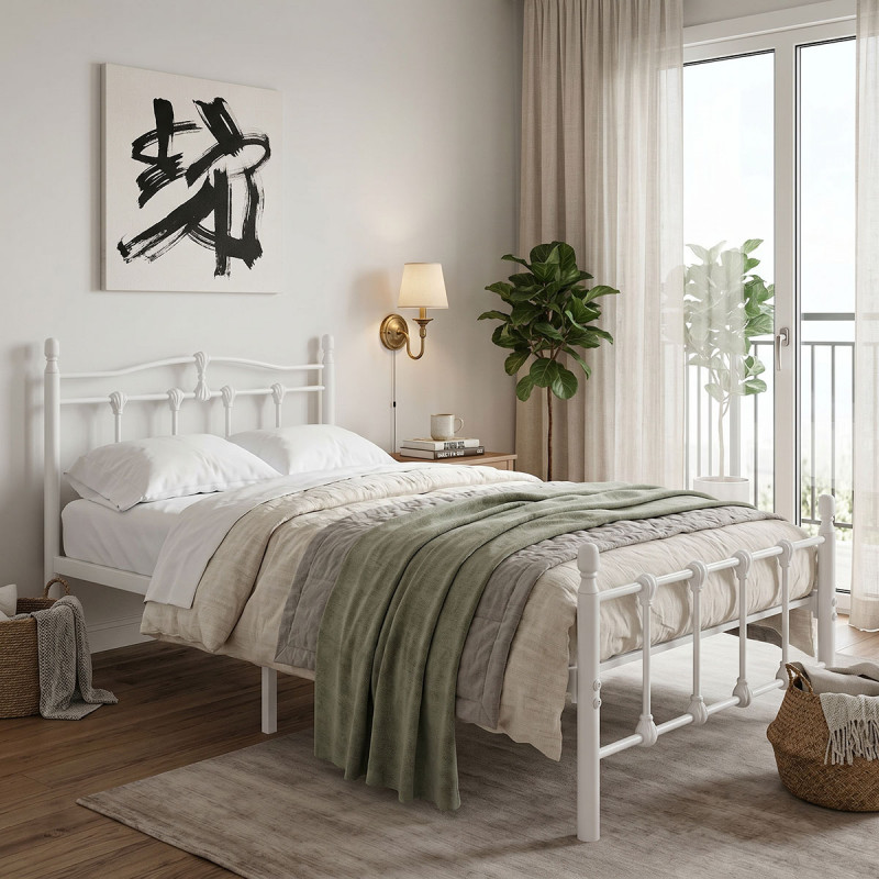 Κρεβάτι Wotso pakoworld μεταλλικό λευκό 90x190εκ