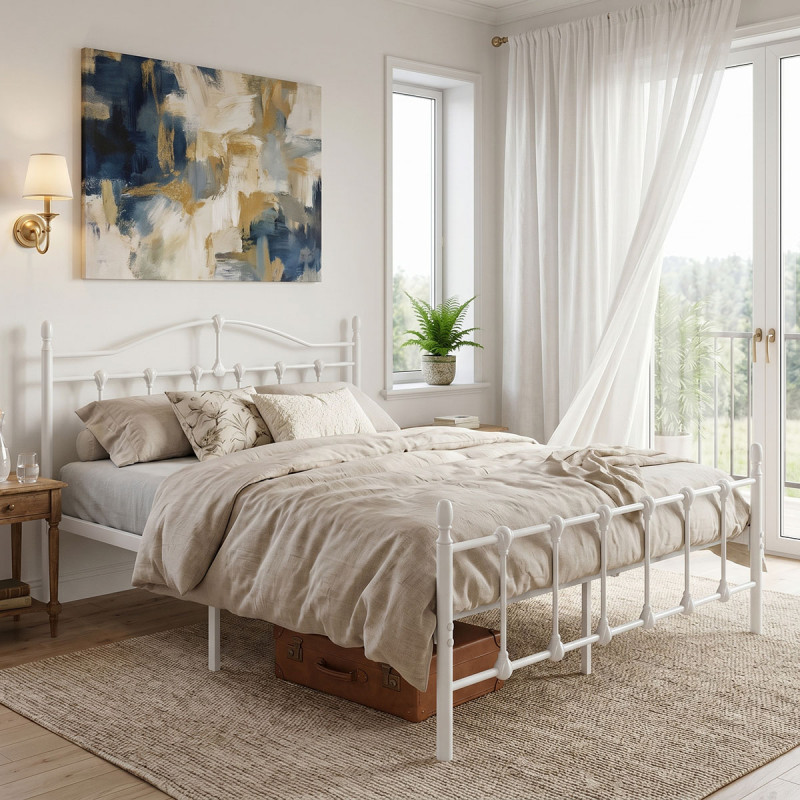 Κρεβάτι Wotso pakoworld μεταλλικό λευκό 150x200εκ