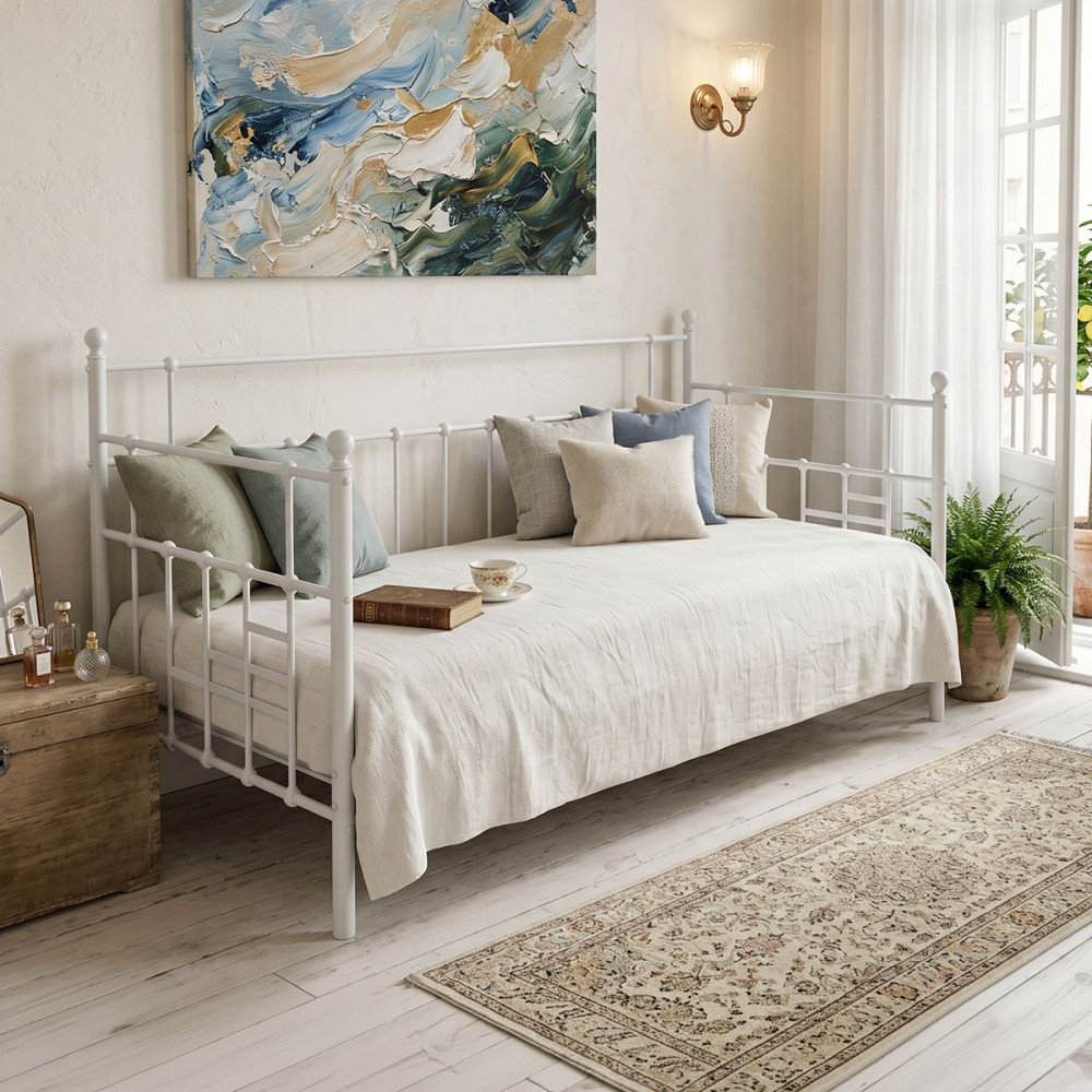 Κρεβάτι-Καναπές Routha pakoworld μεταλλικός λευκό 90x190εκ