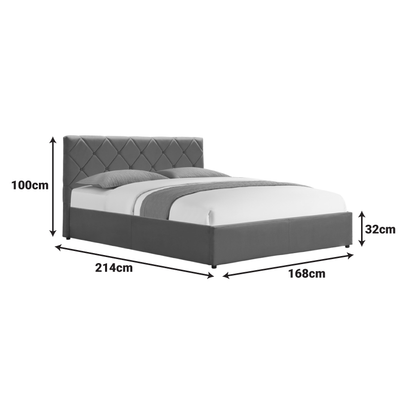 Dreamie pakoworld bed with storage space, velvet, anthracite 160x200cm