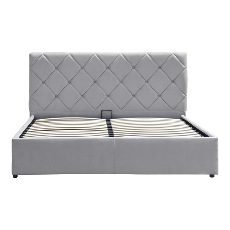 Dreamie pakoworld bed with storage space, velvet, grey 160x200cm