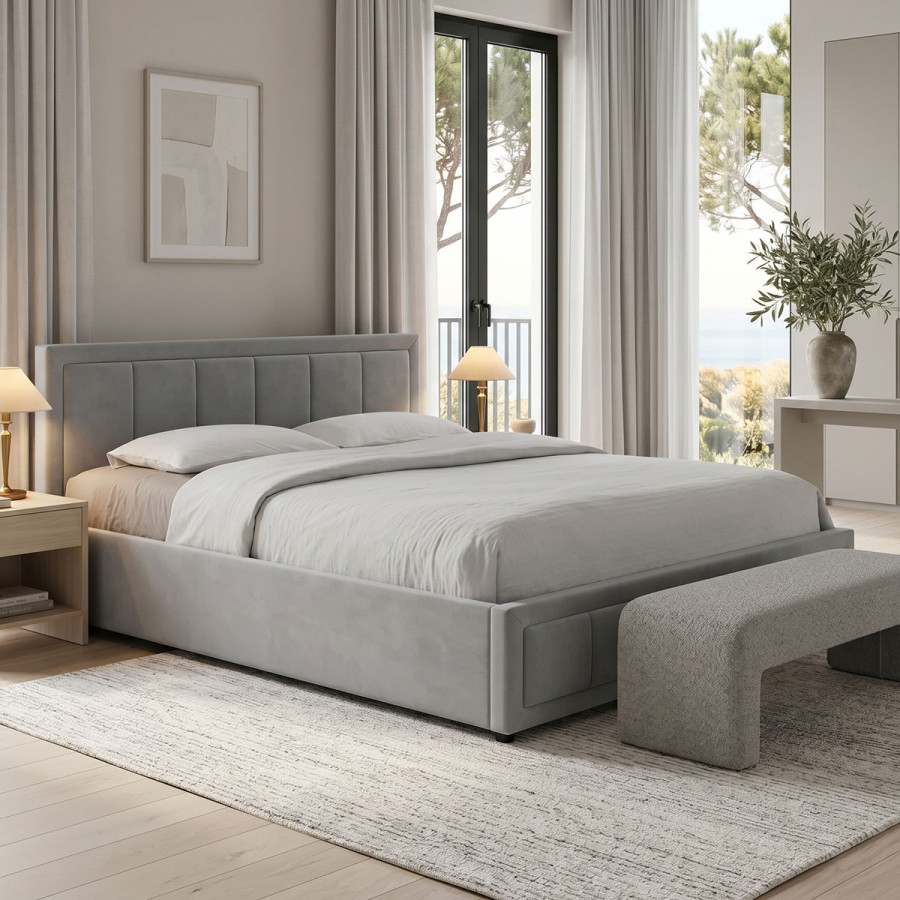 Huga pakoworld bed with storage space, velvet, anthracite 160x200cm