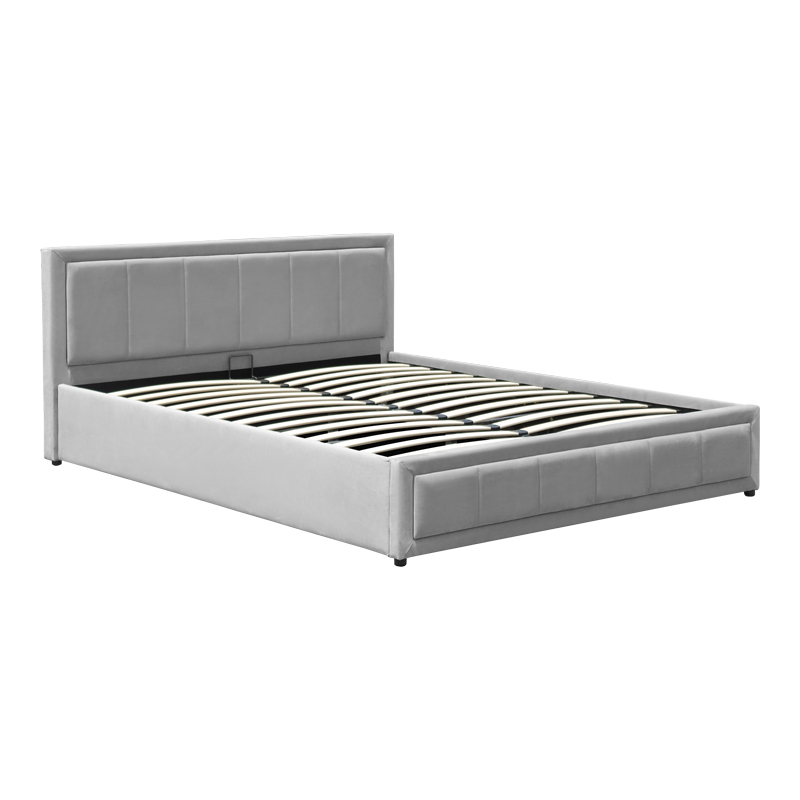 Huga pakoworld bed with storage space, velvet, grey 160x200cm