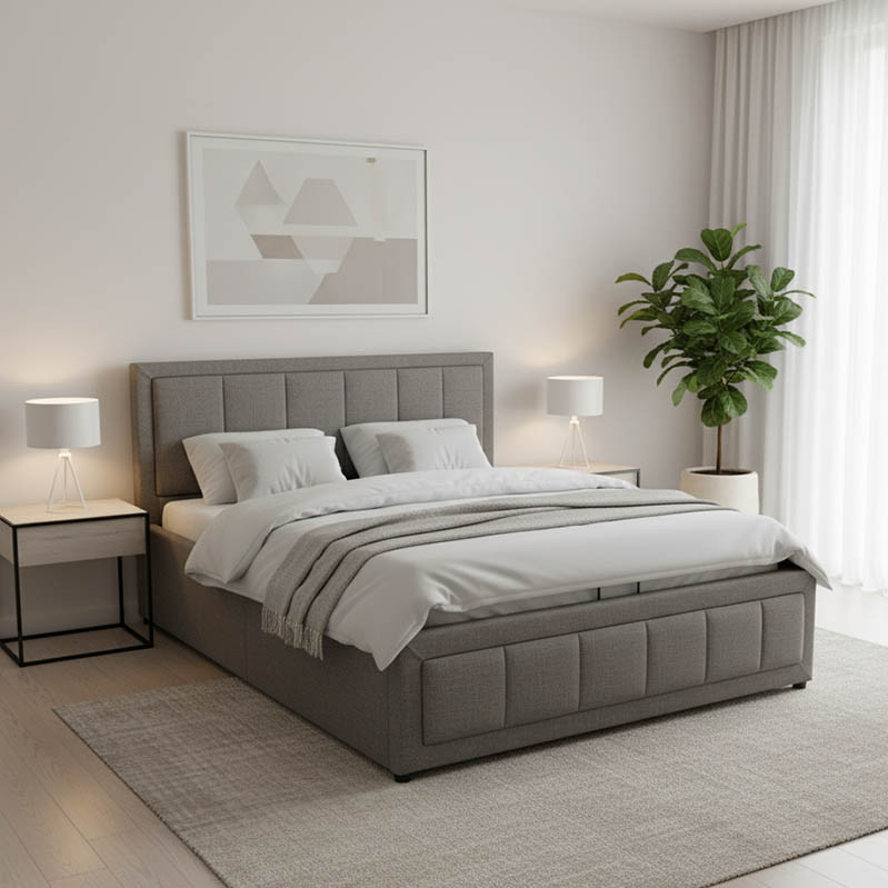 Huga pakoworld bed with storage space, fabric grey 160x200cm