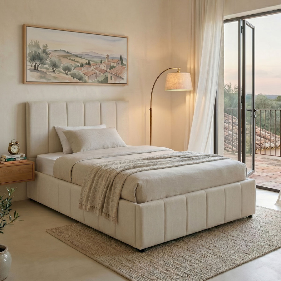 Snuggle  pakoworld bed with storage space, fabric beige120x200cm