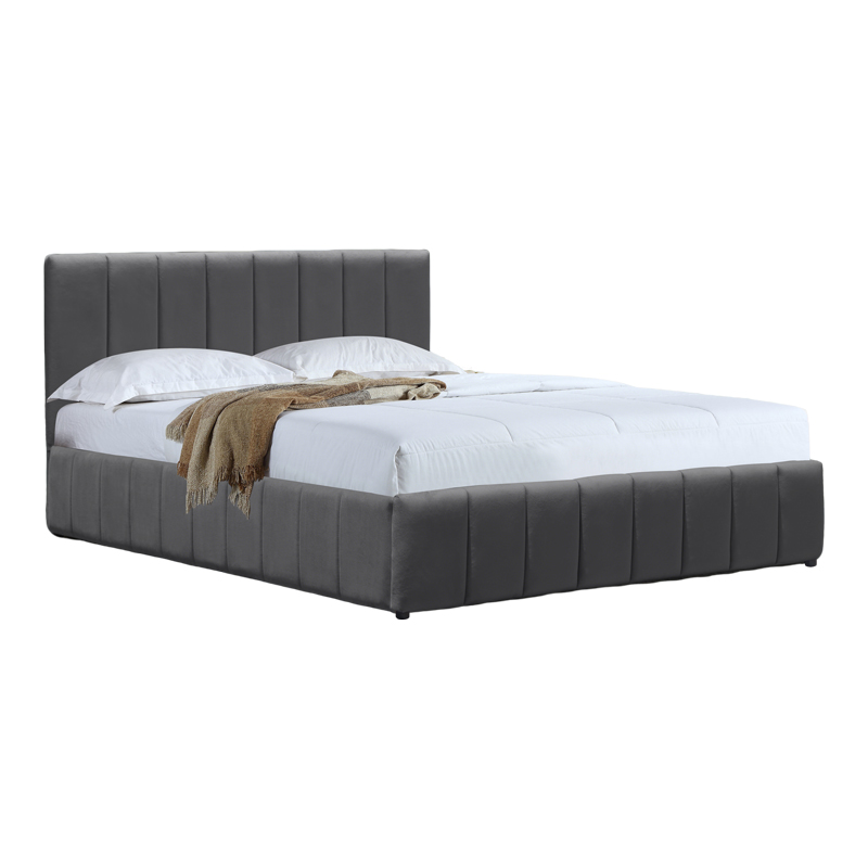 Snuggle  pakoworld bed with storage space, velvet, anthracite 160x200cm