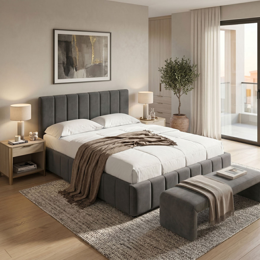 Snuggle  pakoworld bed with storage space, velvet, anthracite 160x200cm