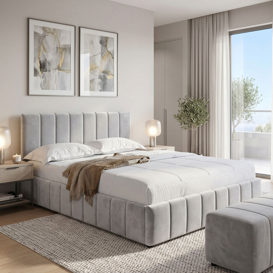 Snuggle  pakoworld bed with storage space, velvet, grey 160x200cm