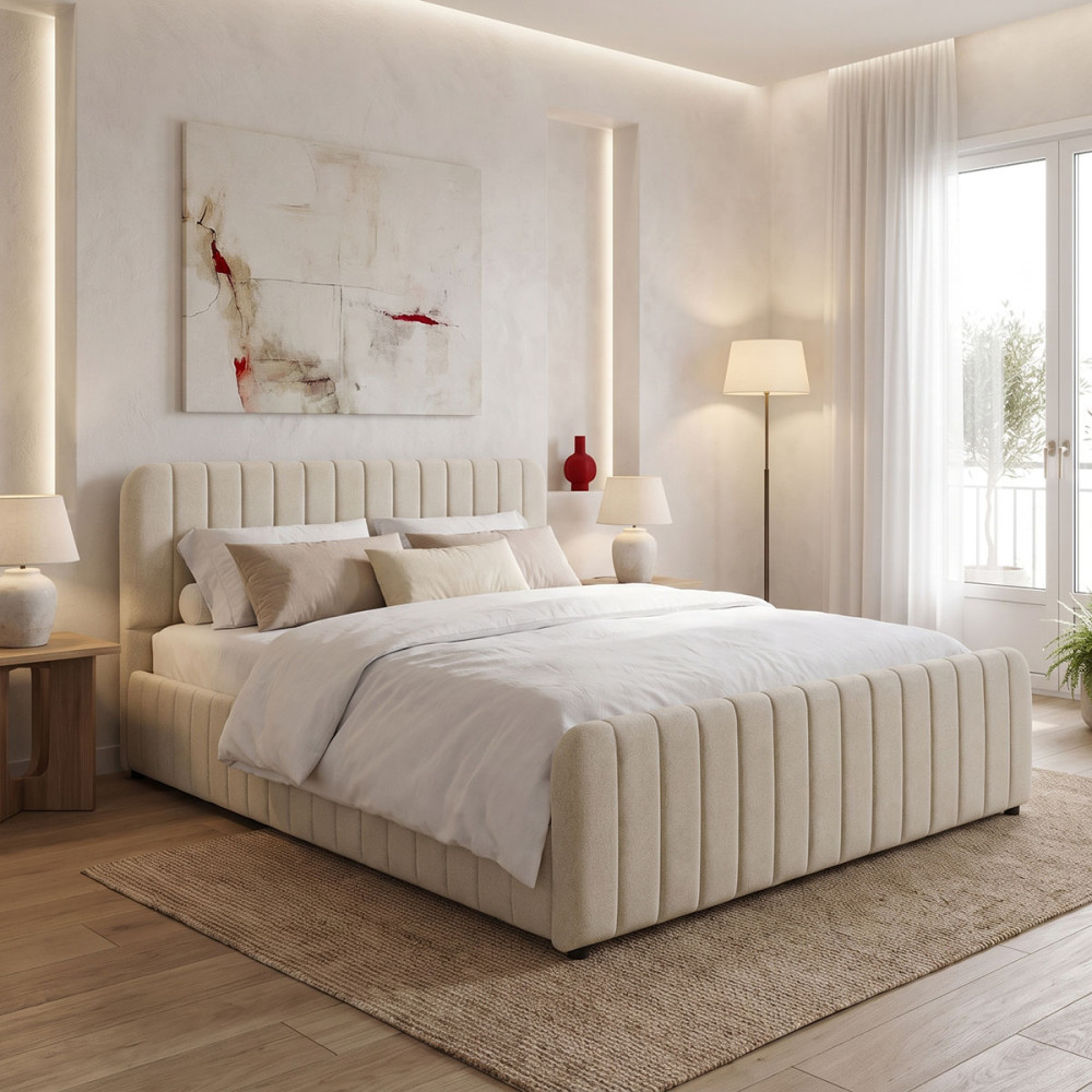 Κρεβάτι Myrelia pakoworld ύφασμα γκρι μπεζ 150x200εκ