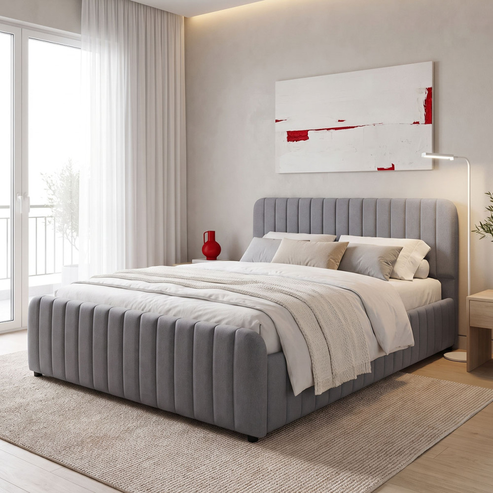 Κρεβάτι Myrelia pakoworld ύφασμα γκρι 150x200εκ