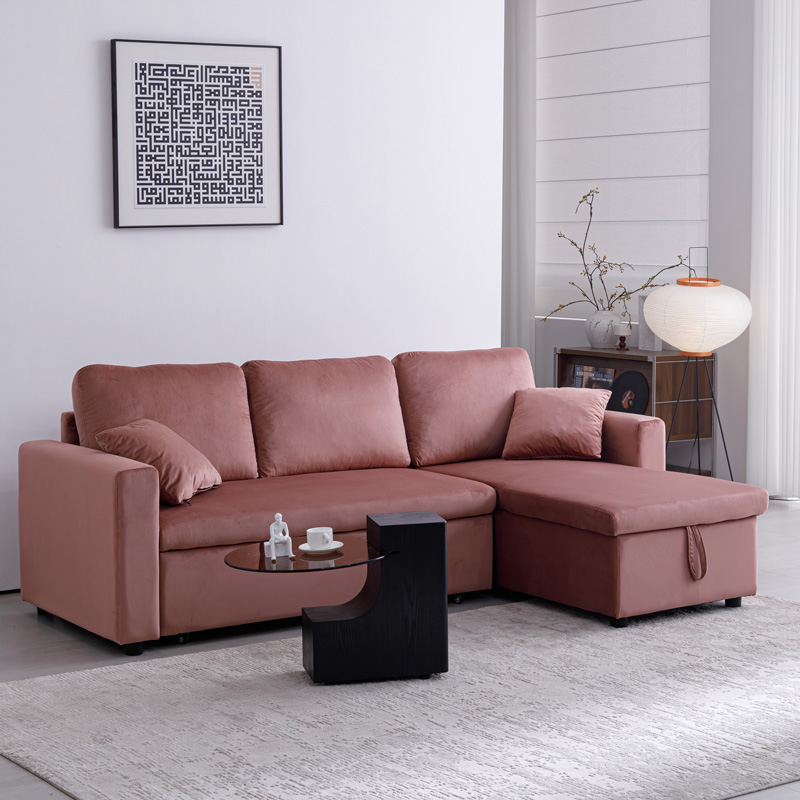 Kamore pakoworld corner reversible sofa bed with storage space velvet rotten apple 223x146x85cm