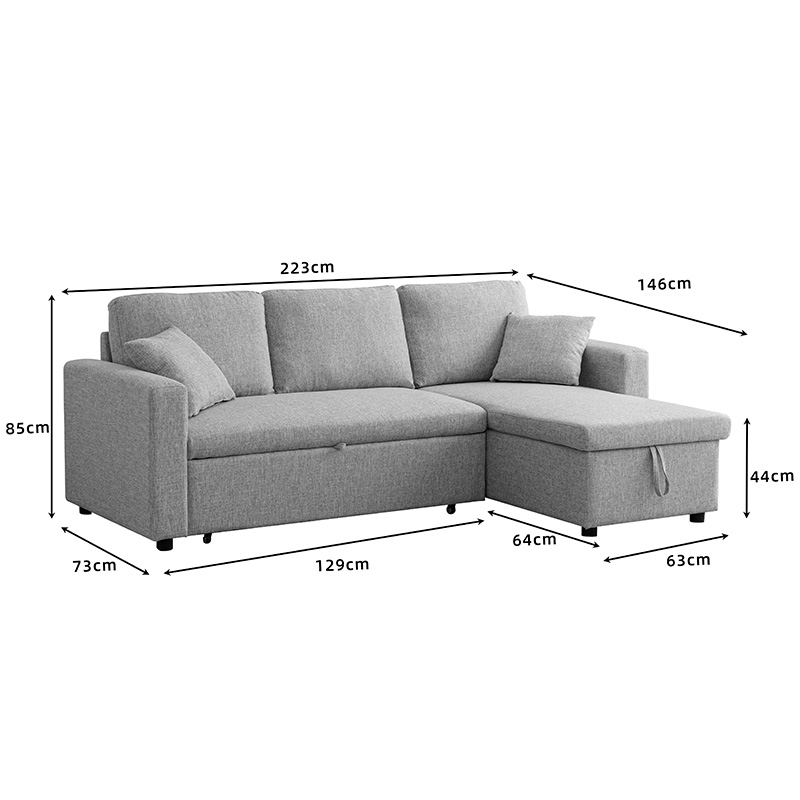 Kamore pakoworld corner reversible sofa bed with storage space grey fabric 223x146x85cm