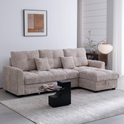 Comfie pakoworld corner reversible sofa bed with storage space beige fabric 260x156x98cm
