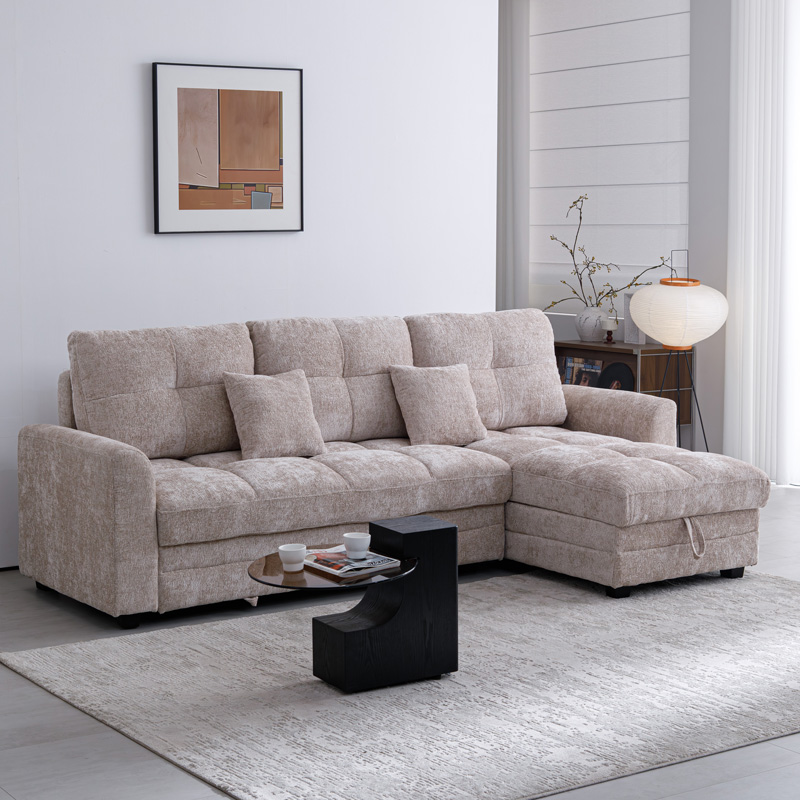Comfie pakoworld corner reversible sofa bed with storage space beige fabric 260x156x98cm