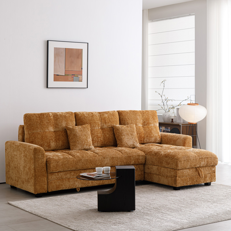 Comfie pakoworld corner reversible sofa bed with storage space camel fabric 260x156x98cm