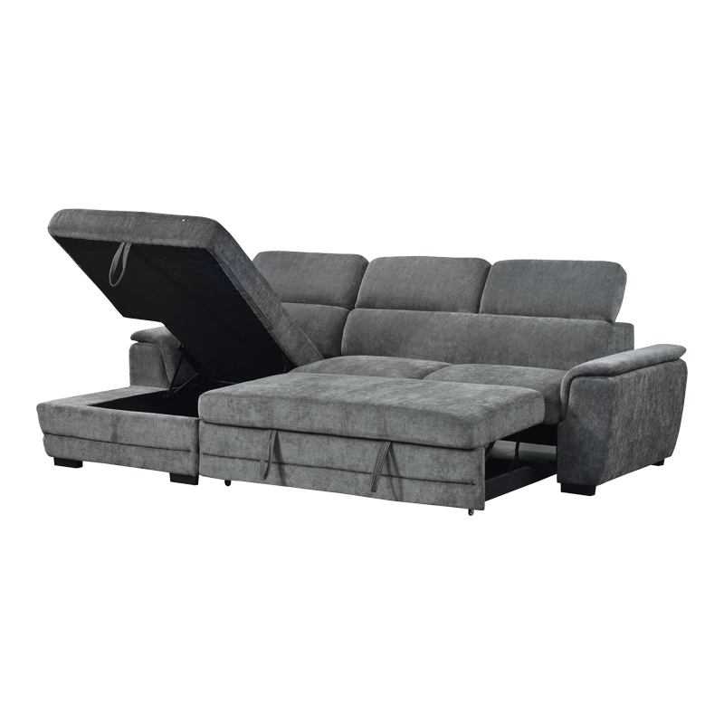 Γωνιακός καναπές-κρεβάτι δεξιά γωνία Dreamora pakoworld με αποθηκευτικό ύφασμα ανθρακί 270x167x82εκ