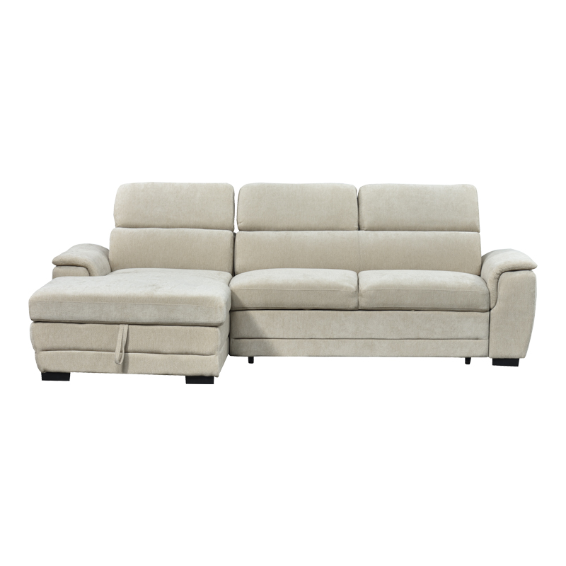 Γωνιακός καναπές-κρεβάτι δεξία γωνία Dreamora pakoworld με αποθηκευτικό ύφασμα μπεζ 270x167x82εκ