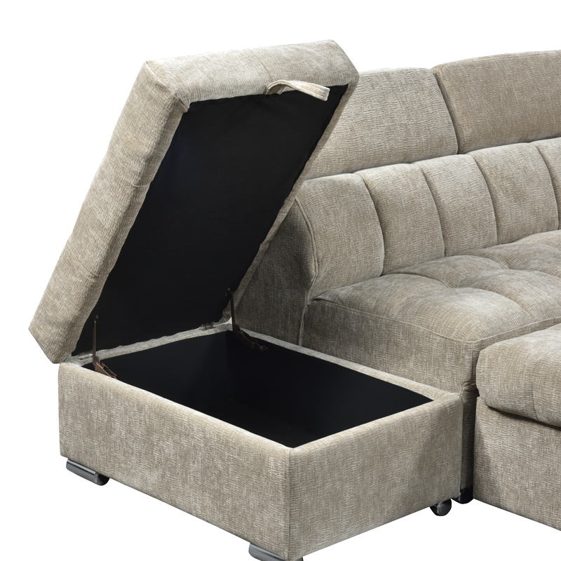 Γωνιακός καναπές-κρεβάτι δεξιά γωνία Nuvora pakoworld με αποθηκευτικό χώρο μπεζ ύφασμα 244x225x79εκ