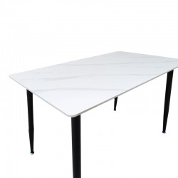 Τραπέζι Pembe pakoworld sintered stone λευκή όψη μαρμάρου με μαύρα μεταλλικά πόδια 120x70x75εκ