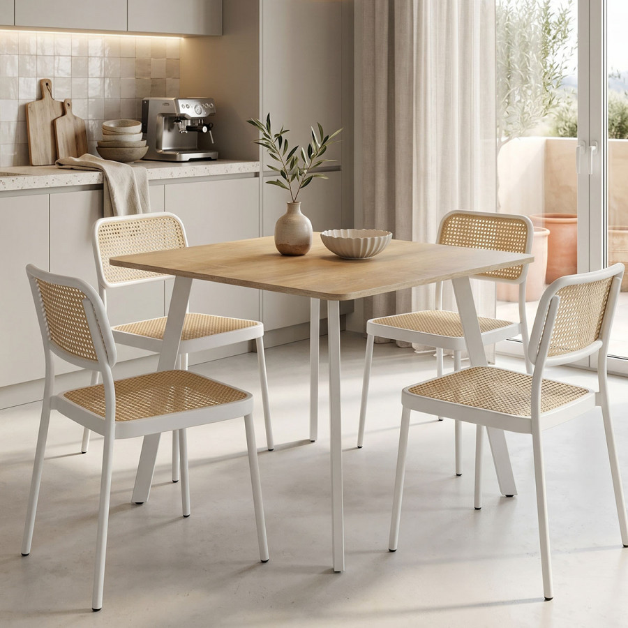 Squaro table pakoworld sonoma mdf with white metal legs 80x80x75cm