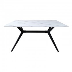 Τραπέζι Ezali pakoworld mdf λευκή όψη μαρμάρου με μαύρα μεταλλικά πόδια 140x80x75εκ