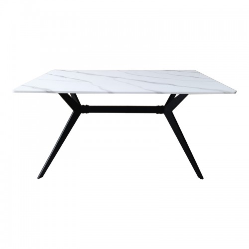 Τραπέζι Ezali pakoworld mdf λευκή όψη μαρμάρου με μαύρα μεταλλικά πόδια 140x80x75εκ