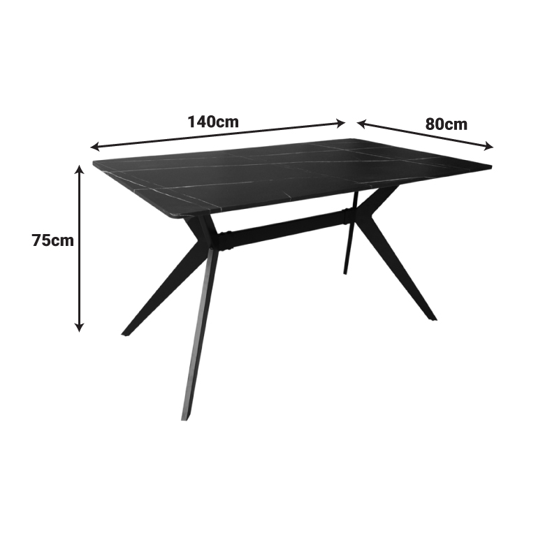 Ezali pakoworld mdf table white marble look with black metal legs 140x80x75cm