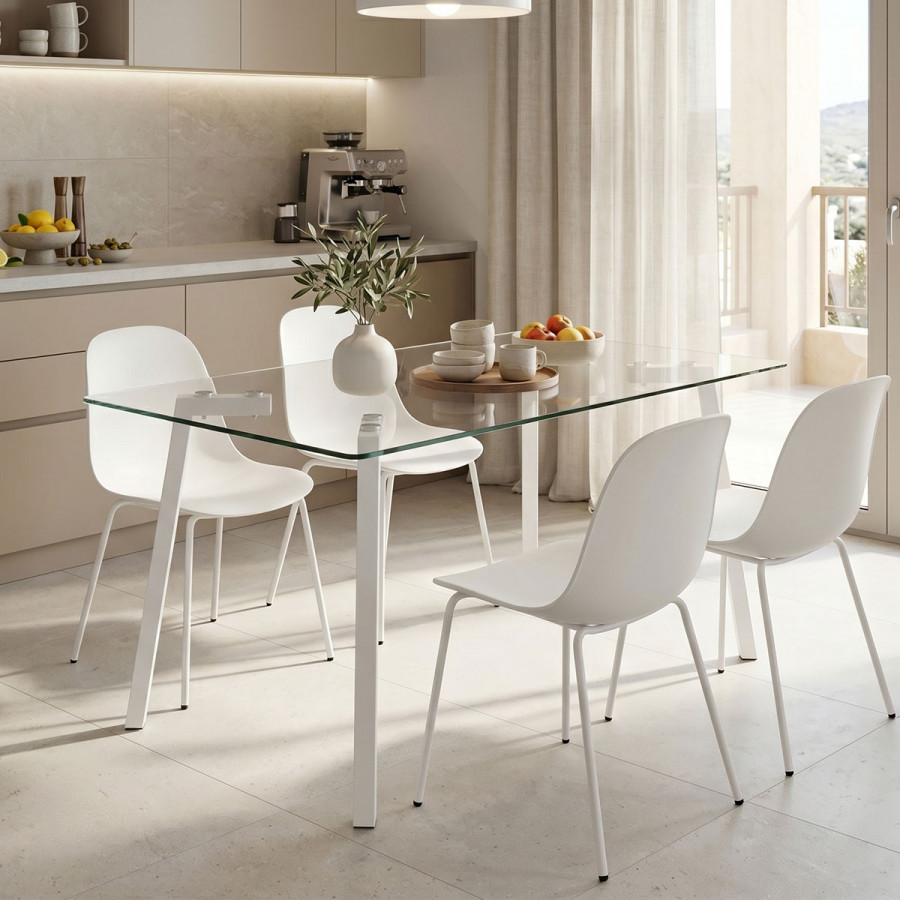 Titta table pakoworld glass top with white metal legs 120x70x75cm