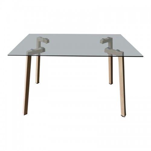 Τραπέζι Titta pakoworld γυάλινη επιφάνεια με μεταλλικά πόδια σε φυσική απόχρωση 120x70x75εκ