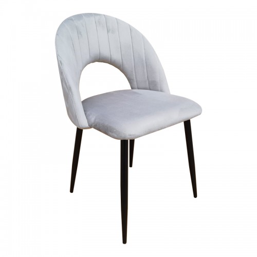 Καρέκλα Lovingo pakoworld βελούδο γκρι με μαύρα μεταλλικά πόδια 50x47x85.5εκ