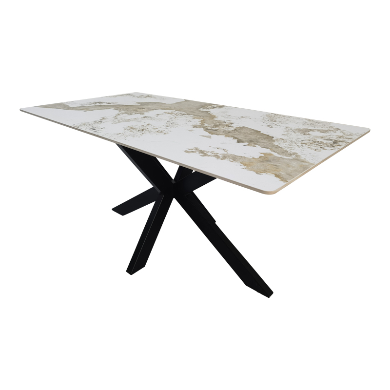 Table Bethan pakoworld sintered stone-metal white marble look-black 160x80x75cm