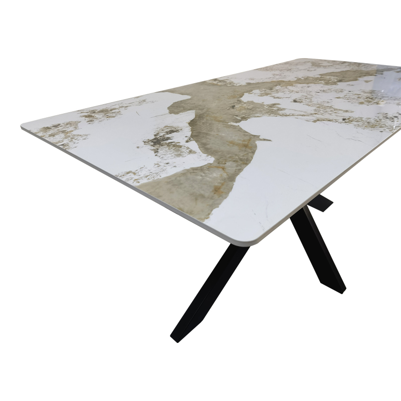 Table Bethan pakoworld sintered stone-metal white marble look-black 160x80x75cm