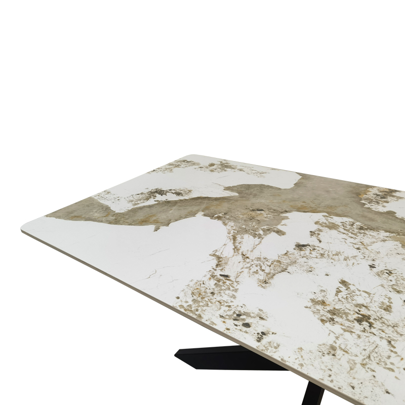 Table Bethan pakoworld sintered stone-metal white marble look-black 160x80x75cm
