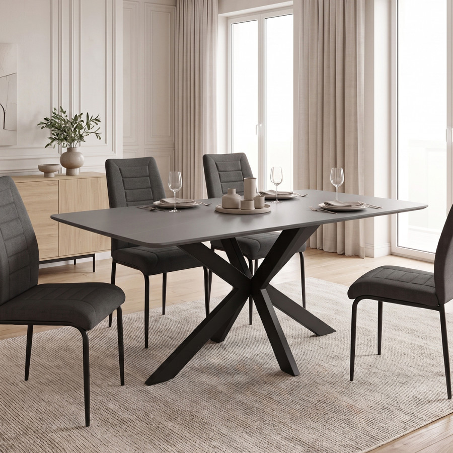 Τραπέζι Bethan pakoworld sintered stone-μέταλλο μαύρο μαρμάρου-μαύρο 160x80x75εκ