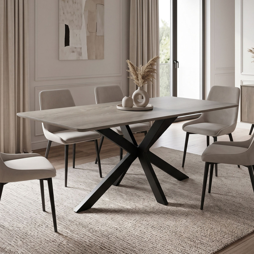 Τραπέζι Bethan pakoworld sonoma με γκρι mdf και μαύρο μέταλλο 160x80x75εκ