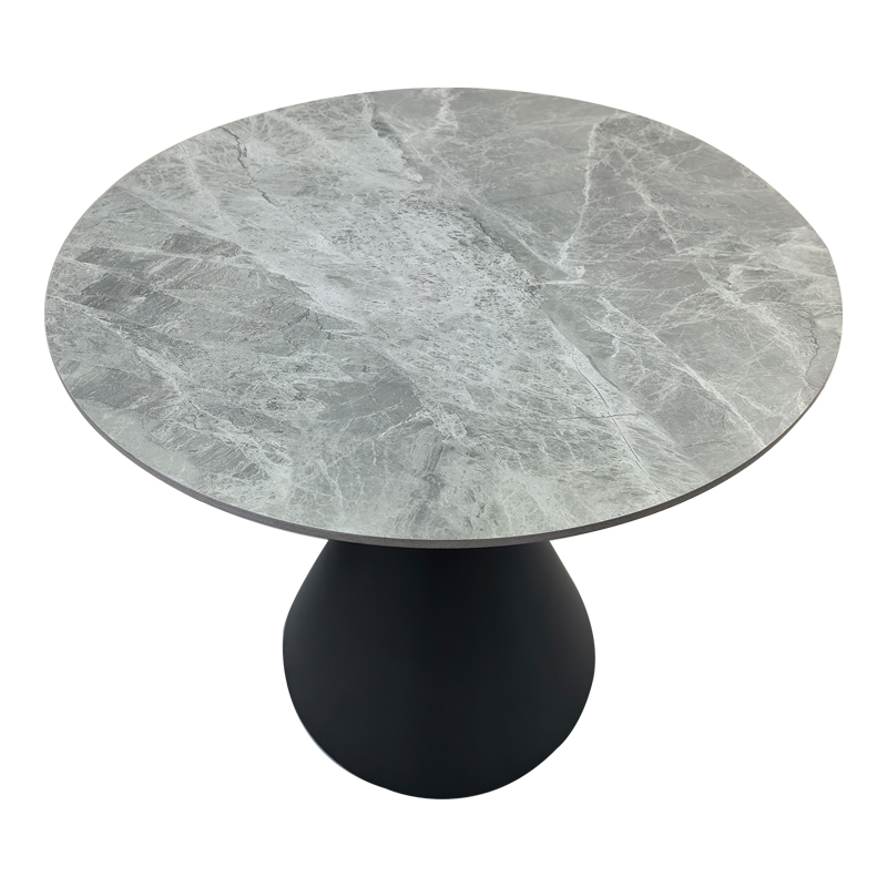 Τραπέζι Flenada pakoworld sintered stone σε γκρι όψη μαρμάρου με μαύρη μεταλλική βάση Φ80x76εκ