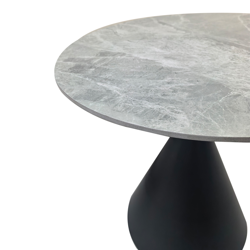 Τραπέζι Flenada pakoworld sintered stone σε γκρι όψη μαρμάρου με μαύρη μεταλλική βάση Φ80x76εκ
